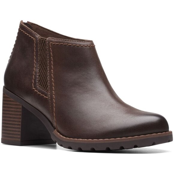 NEW CLARKS Leather Leda Step Heeled Booties Dark Brown for women 462mn - Picture 3 of 8